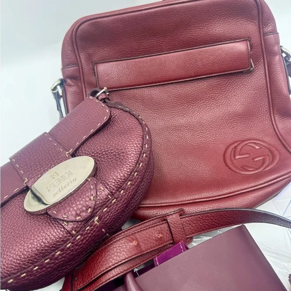 Auth Fendi Plum Selleria Leather Baguette Shoulder Bag Preloved Purse Excellent